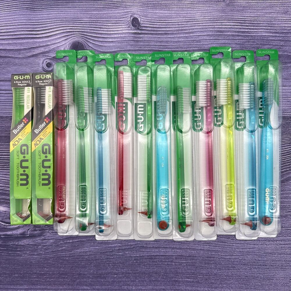 13 Pk GUM 411 Classic Full size (4 rows) brushes Soft Toothbrush With Rubber Tip